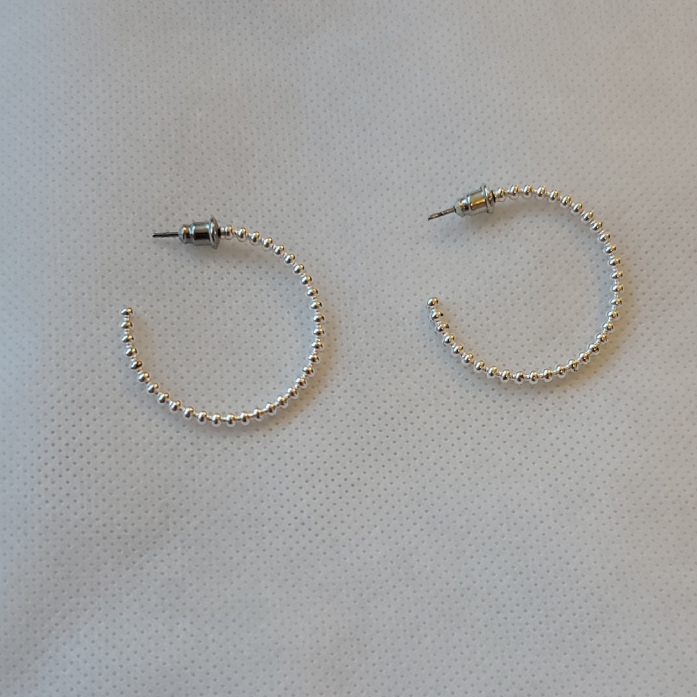 Sterling Silver Beaded Hoop Earrings